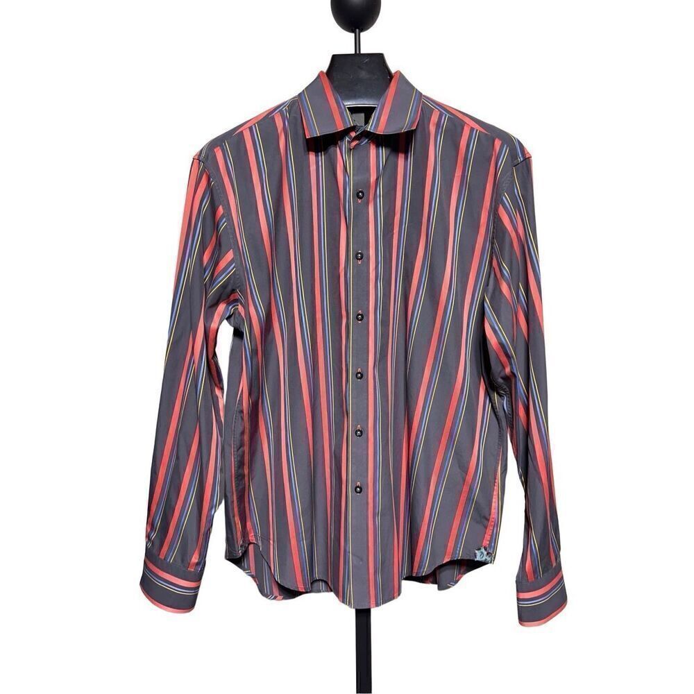 Robert Graham Long Sleeve Grey Striped Button Down Size XXL